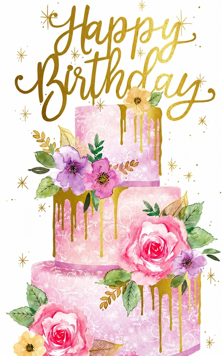 Golden Floral Cake Birthday — Happy Birthday wishes image