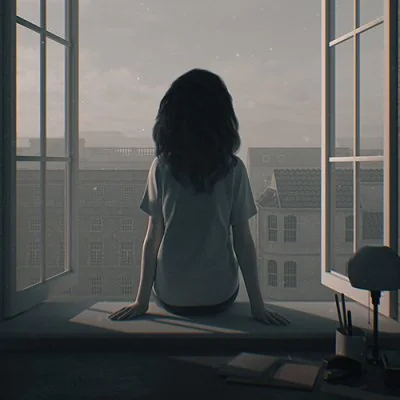 Girl Gazing Out Window Alone Dp