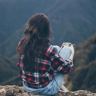 Girl Sitting Mountain Cliff Alone Dp