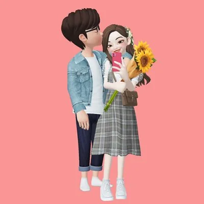 3D Avatar Couple Sunflowers Love Dp