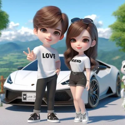 3D Couple White Sportscar Love Dp