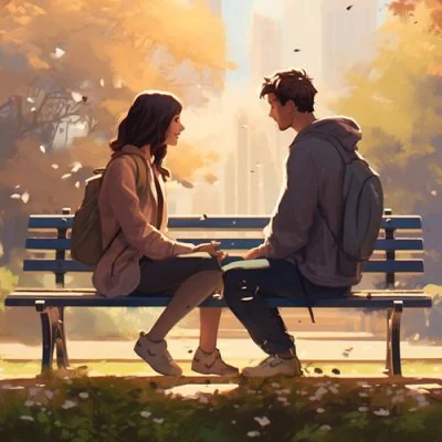 Autumn Park Bench Couple Love Dp