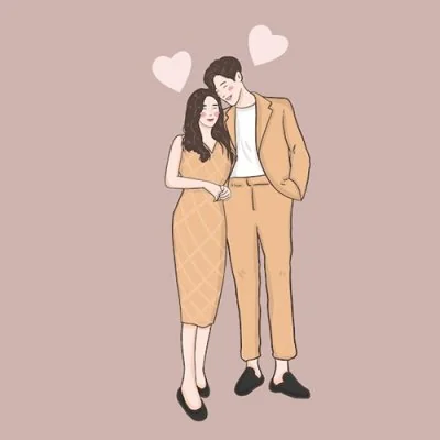 Beige Couple Floating Hearts Love Dp