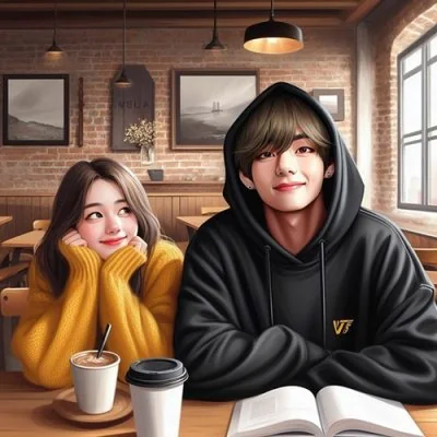 Cafe Couple Yellow Sweater Love Dp