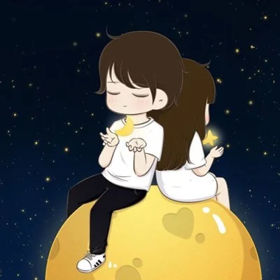 Cartoon Couple Sitting Moon Love Dp