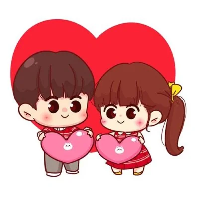 Chibi Couple Holding Pink Hearts Love Dp