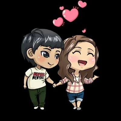 Chibi Couple Pink Hearts Love Dp
