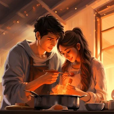 Couple Cooking Cozy Kitchen Love Dp