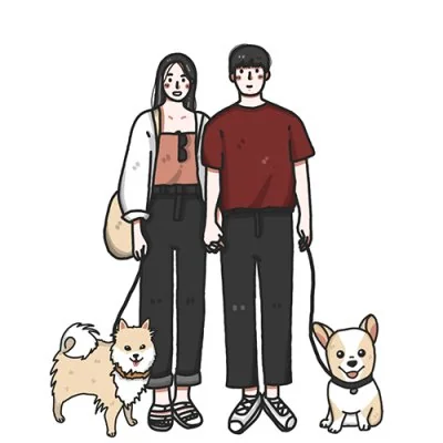 Couple Walking Two Dogs Love Dp