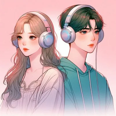 Couple Wearing Pink Headphones Love Dp