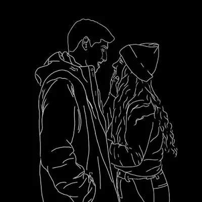 Line Art Couple Beanie Love Dp