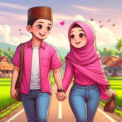 Muslim Couple Pink Walk Love Dp