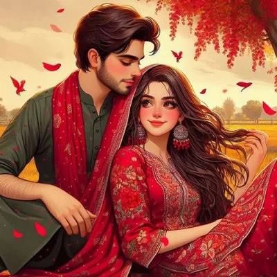 Red Dupatta Romantic Couple Love Dp