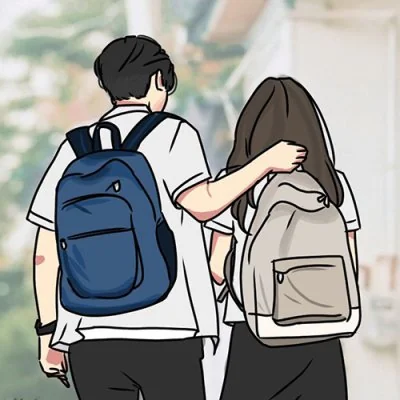 School Backpacks Couple Walking Love Dp