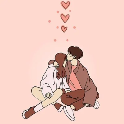 Seated Kiss Falling Hearts Love Dp