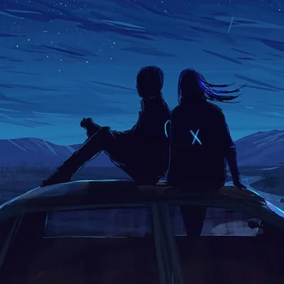 Starry Night Couple On Car Love Dp