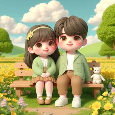 Toy Couple On Flower Bench Love Dp