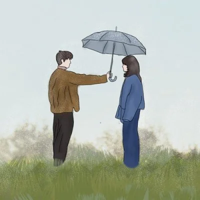 Umbrella Reaching Meadow Illustration Love Dp