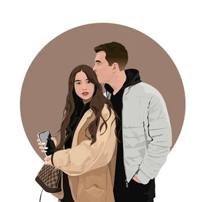 Vector Couple Cheek Kiss Circle Love Dp