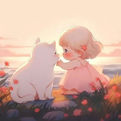 Baby Girl Meeting White Cat Cute Dp