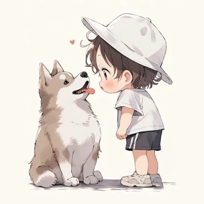 Boy Kissing Fluffy Dog Cute Dp