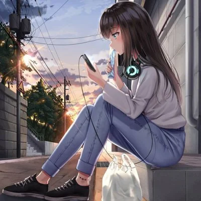 Anime Girl Sunset Headphones Cute Dp