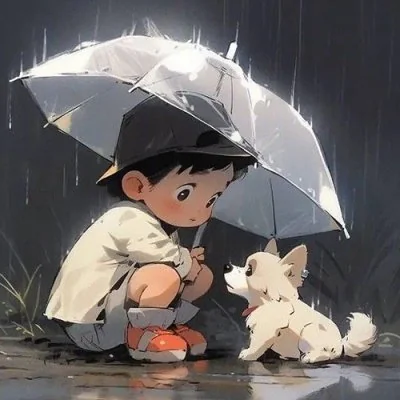 Boy Umbrella Puppy Rain Cute Dp