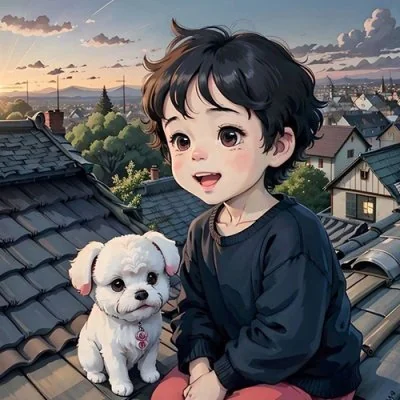 Boy With Puppy Rooftop Cute Dp