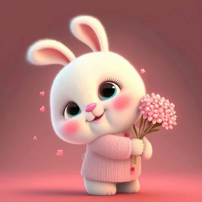 Bunny Holding Pink Flowers Cute Dp