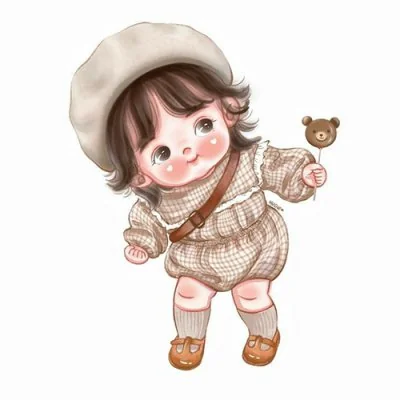 Girl Beret Holding Bear Lollipop Cute Dp