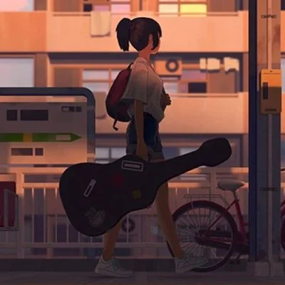 Girl Carrying Guitar Case Cute Dp