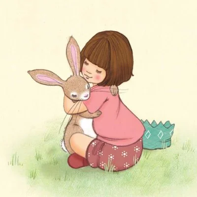 Girl Hugging Brown Rabbit Cute Dp