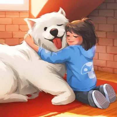 Girl Hugging White Dog Cute Dp