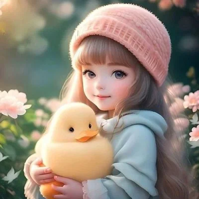 Girl Hugging Yellow Duckling Cute Dp