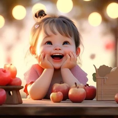 Joyful Girl With Apples Cute Dp