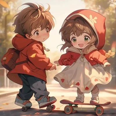 Kids Skateboarding Together Cute Dp