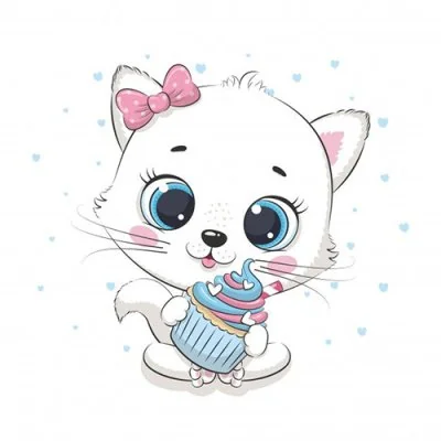 Kitty Enjoying Blue Cupcake Cute Dp