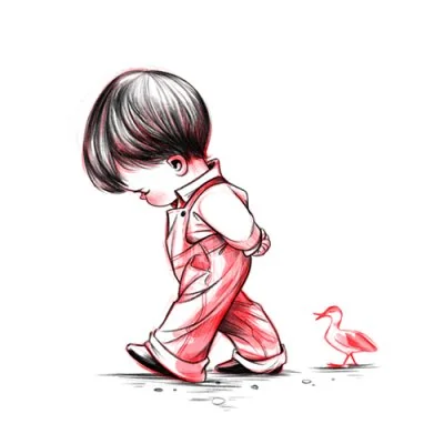 Little Boy Following Duckling Cute Dp