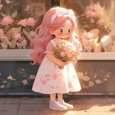 Little Girl Holding Flowers Cute Dp