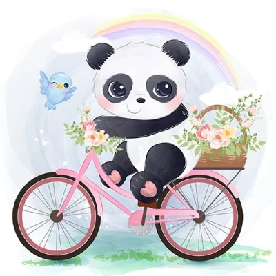 Panda Riding Flower Bicycle Cute Dp