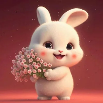 Smiling Bunny With Bouquet Cute Dp