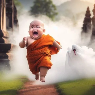 Baby Monk Fleeing Ghost Funny Dp