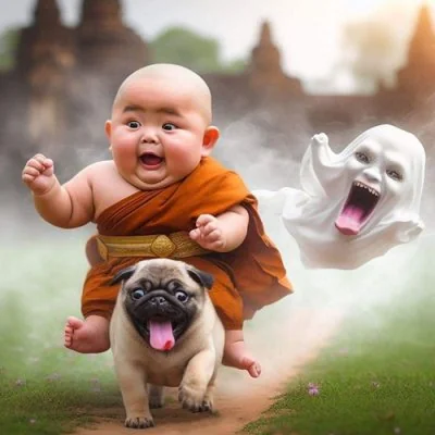 Baby Monk Pug Ghost Chase Funny Dp