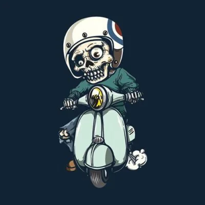 Skeleton Riding Vintage Scooter Funny Dp