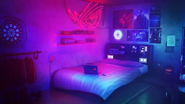 Neon Purple Gamer Bedroom Aesthetic Wallpaper