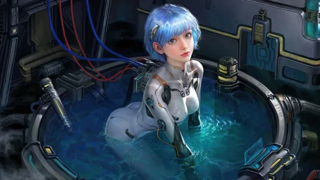Cyborg Girl Water Pool Anime Wallpaper