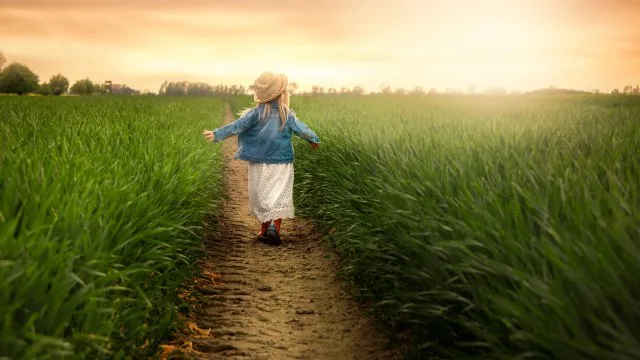 Girl Walking Through Fields Cute Wallpaper