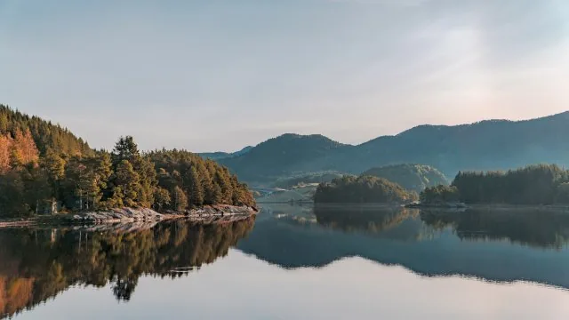 Calm Fjord Morning Reflection Nature Wallpaper
