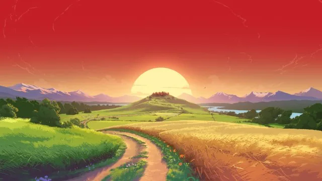 Crimson Sunrise Country Path Nature Wallpaper