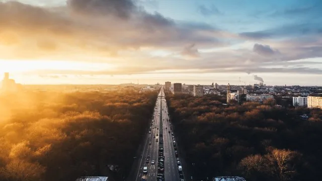 Golden Highway City Aerial Nature Wallpaper
